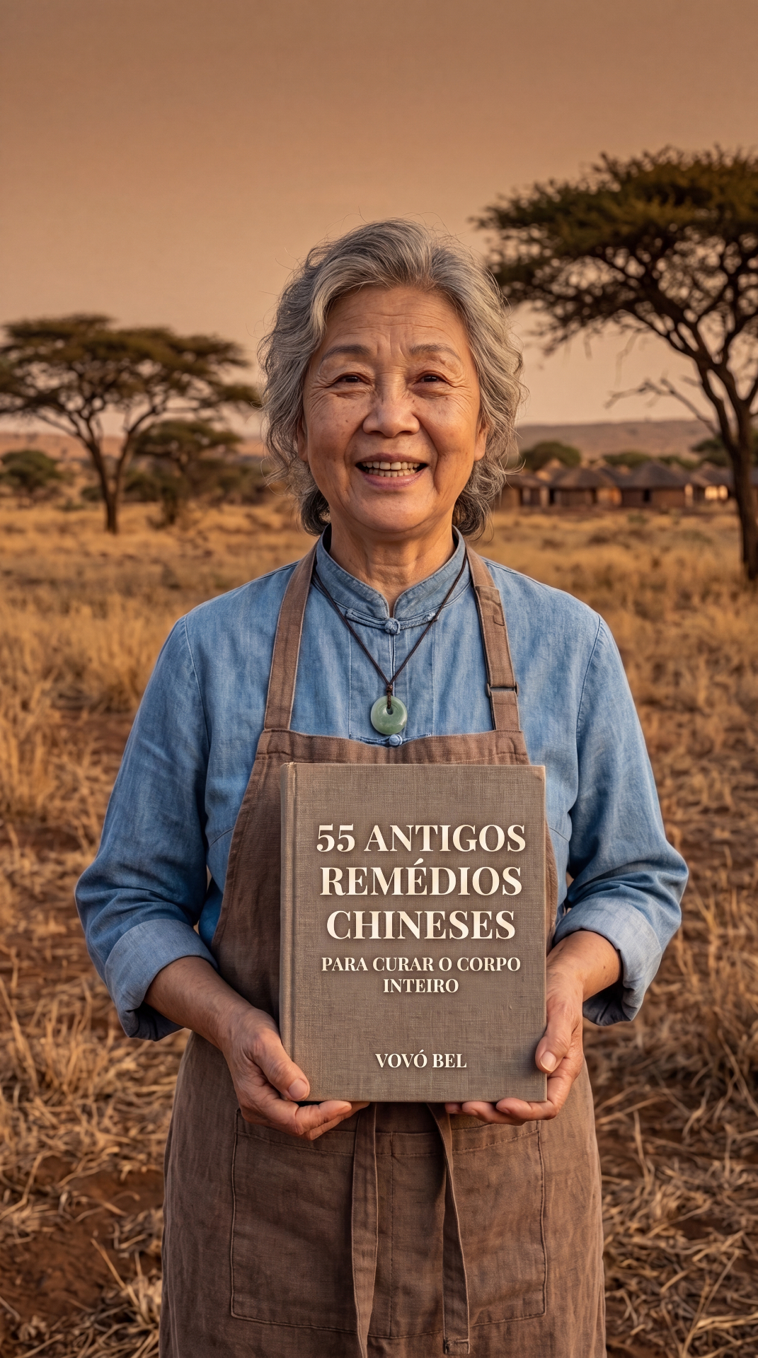 Vovó Bel segurando o livro 55 Antigos Remédios Chineses